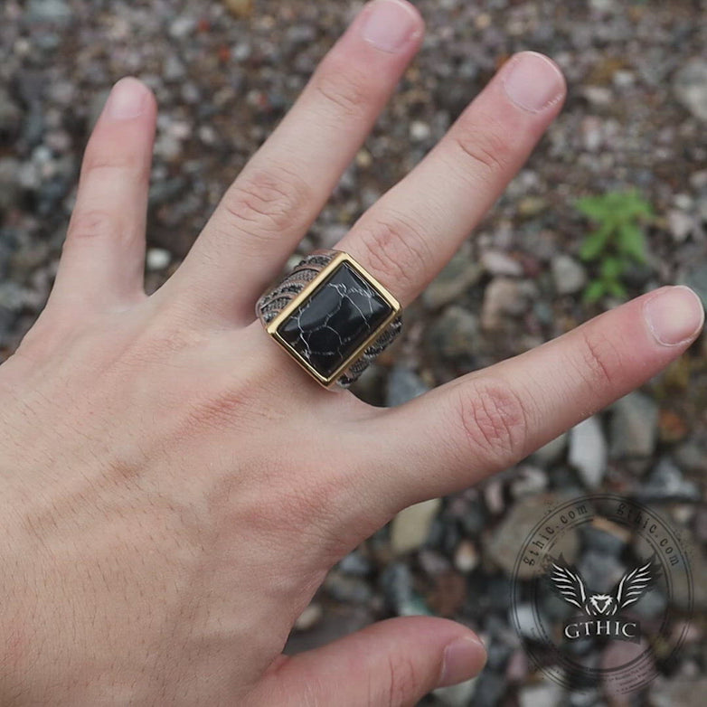 Retro Black Stone Stainless Steel Zircon Ring