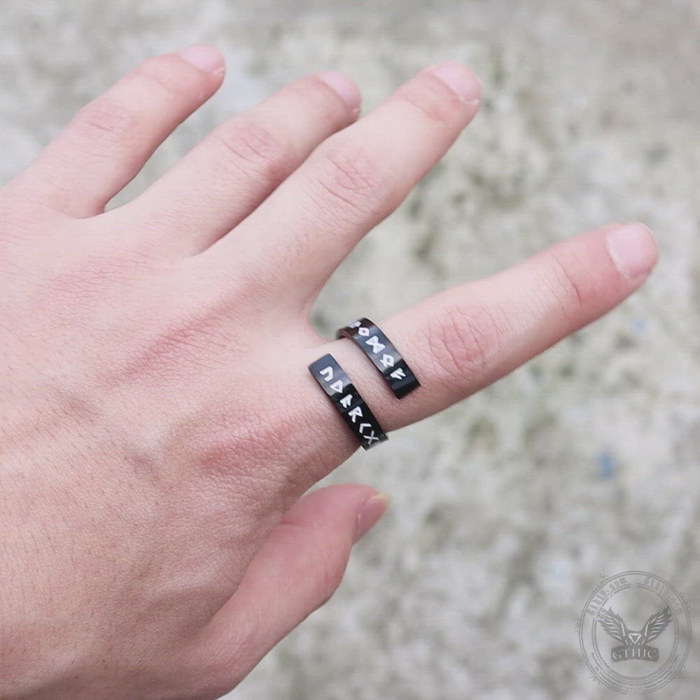 Threaded Runes Stainless Steel Ring