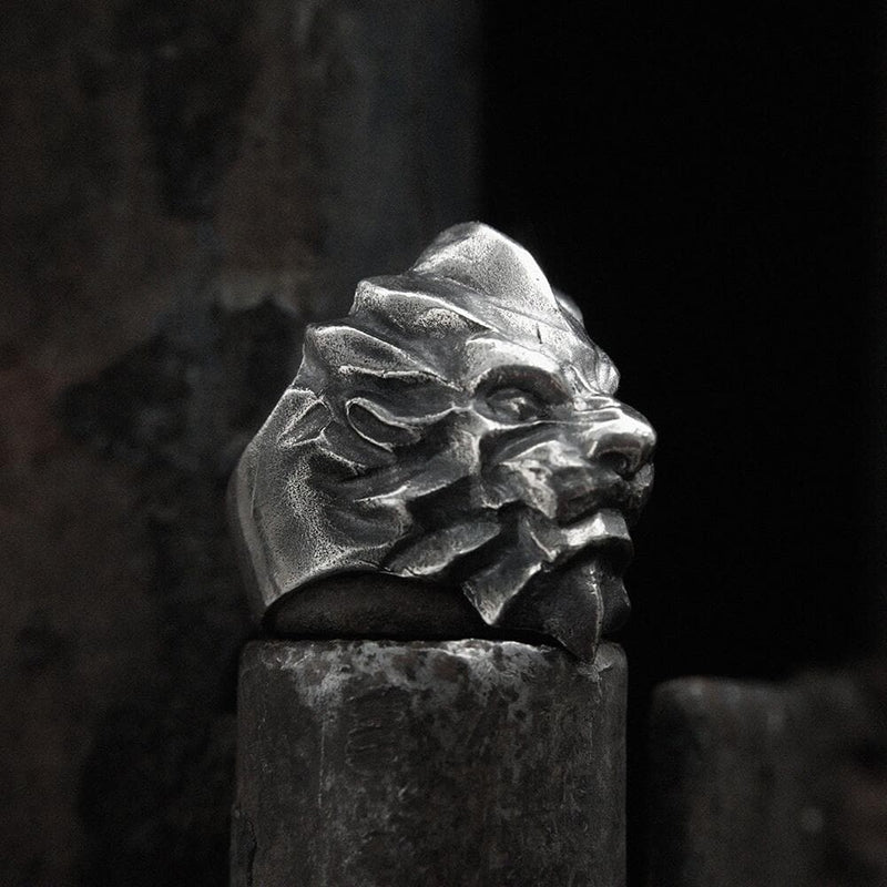 3D Lion Sterling Silver Beast Ring | Gthic.com