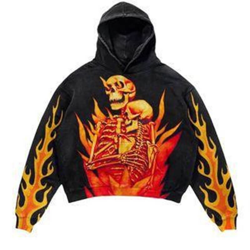 3D Print Fire Skeleton Polyester Skull Hoodie | Gthic.com