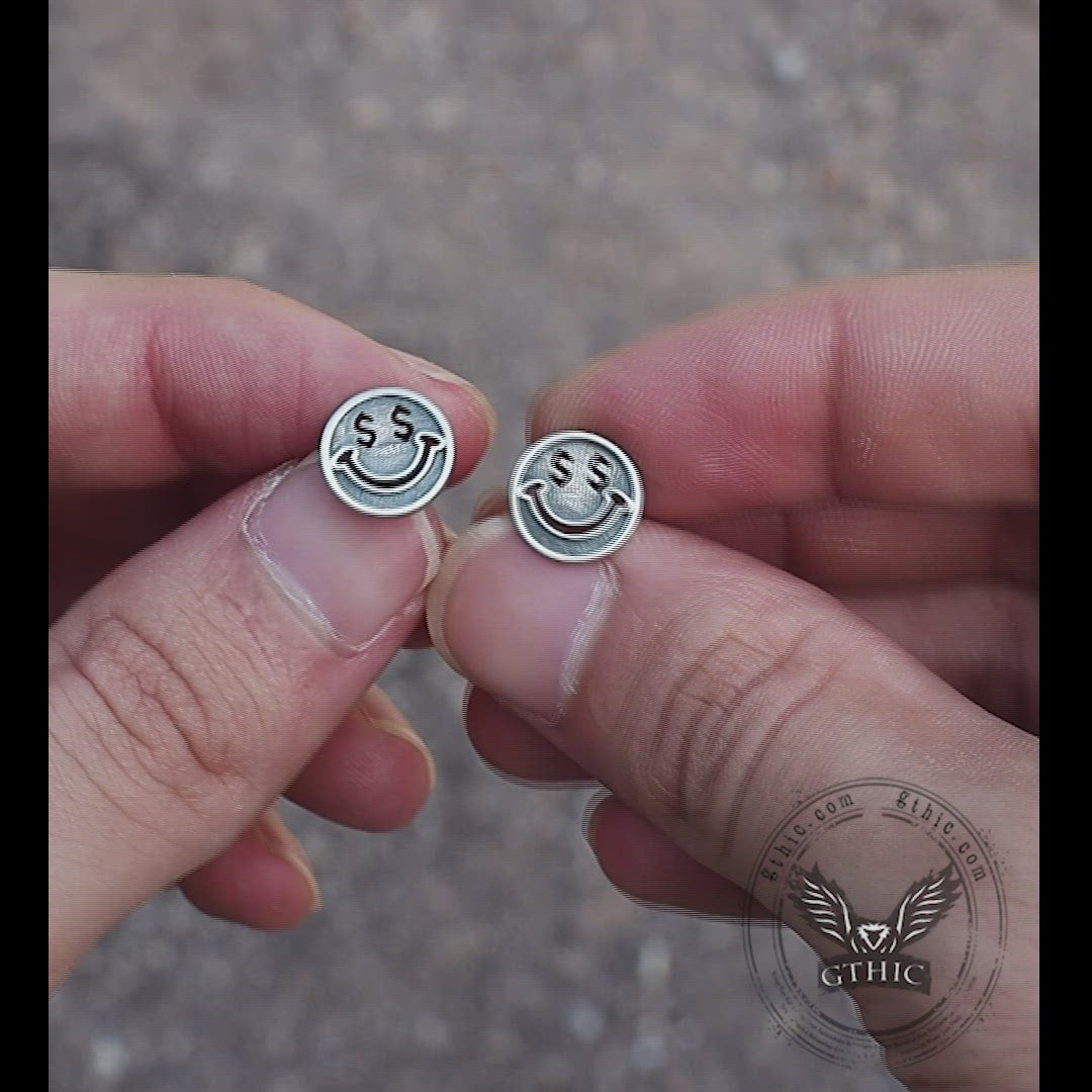 Smiling Face Sterling Silver Stud Earrings