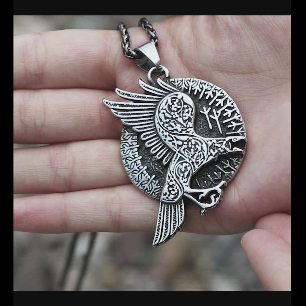 Pendentif Viking en acier inoxydable corbeau nordique