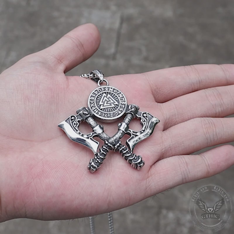 Pendentif Viking en acier inoxydable avec hache de combat Valknut