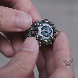 Greek Evil Eye Stainless Steel Skull Ring