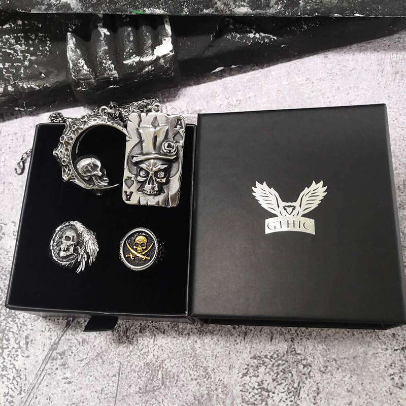 4 Pcs Skull Ring and Pendat Jewelry Set | Gthic.com