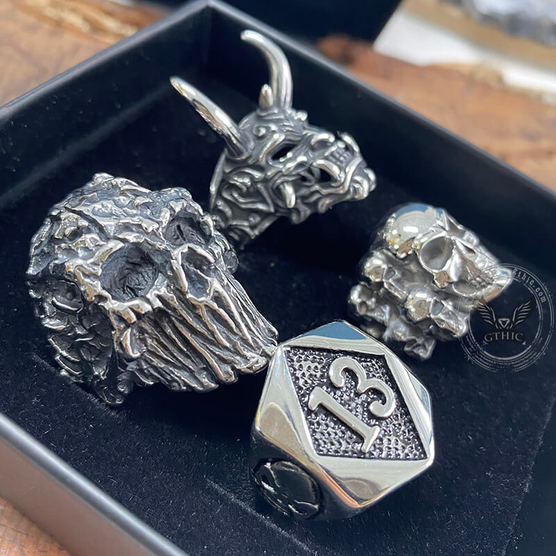 4 Pcs Stainless Steel Devil Skulls Rings Set | Gthic.com