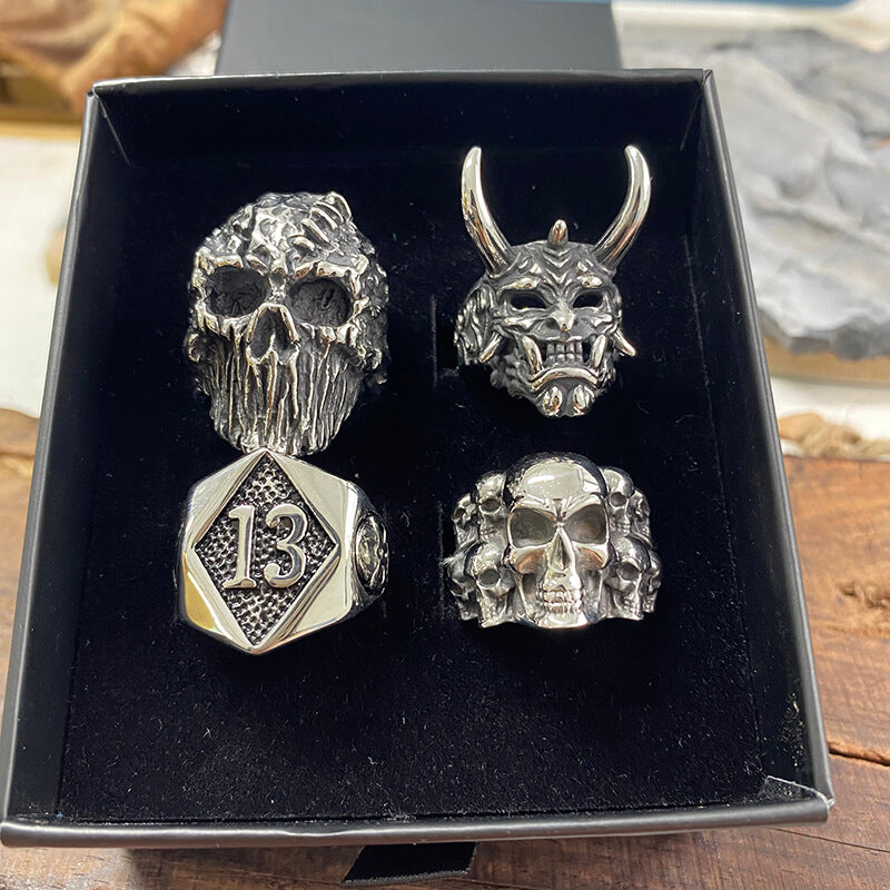 4 Pcs Stainless Steel Devil Skulls Rings Set | Gthic.com