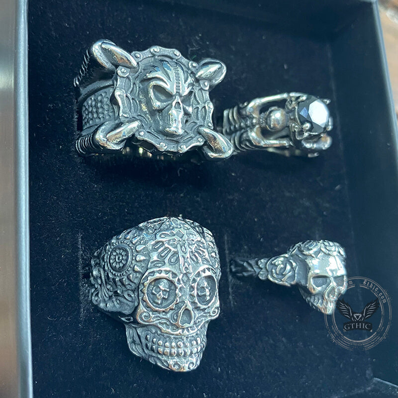 4 Pcs Stainless Steel Gothic Skull Rings Set | Gthic.com