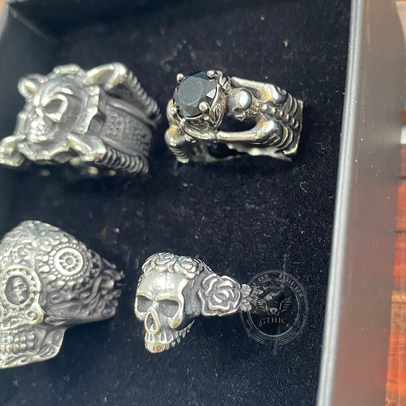 4 Pcs Stainless Steel Gothic Skull Rings Set | Gthic.com