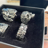 4 Pcs Stainless Steel Lightning Skull Rings Set | Gthic.com