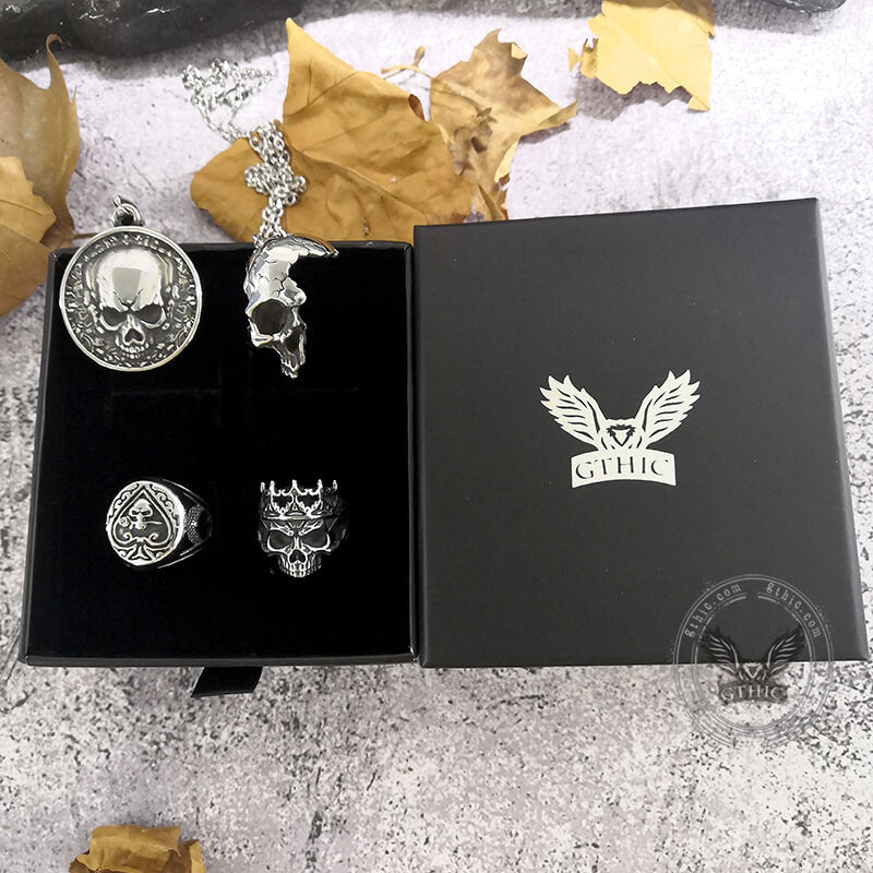 Set di gioielli con teschio in acciaio inossidabile da 4 pezzi