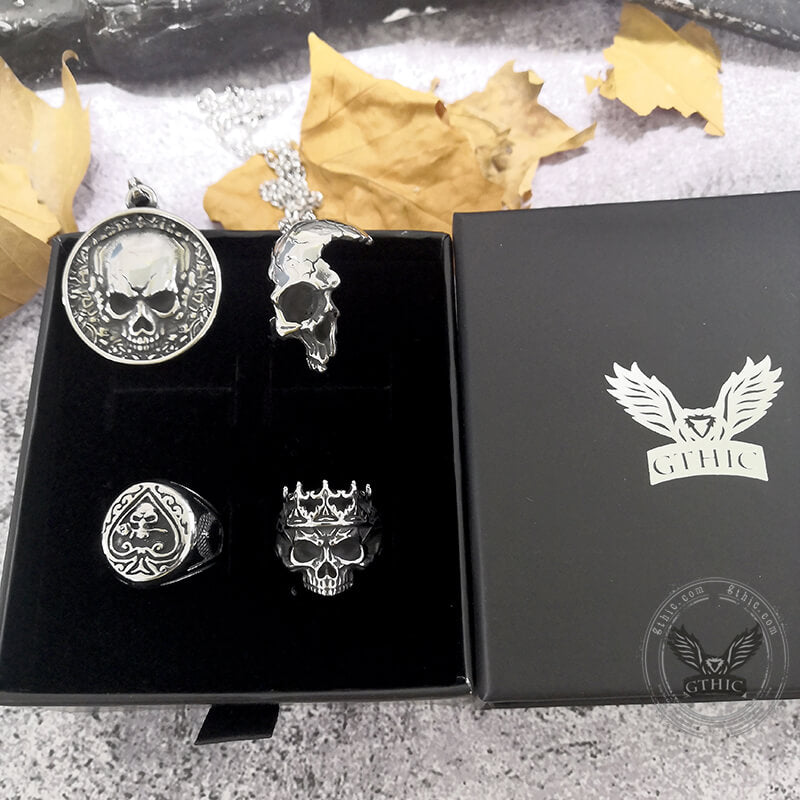 4 Pcs Stainless Steel Skull Jewelry Set
