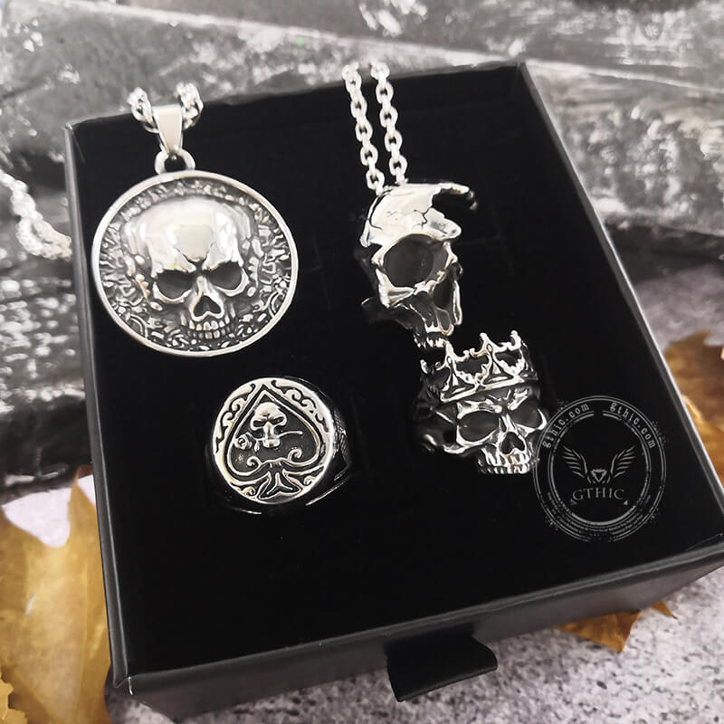 4 Pcs Stainless Steel Skull Jewelry Set
