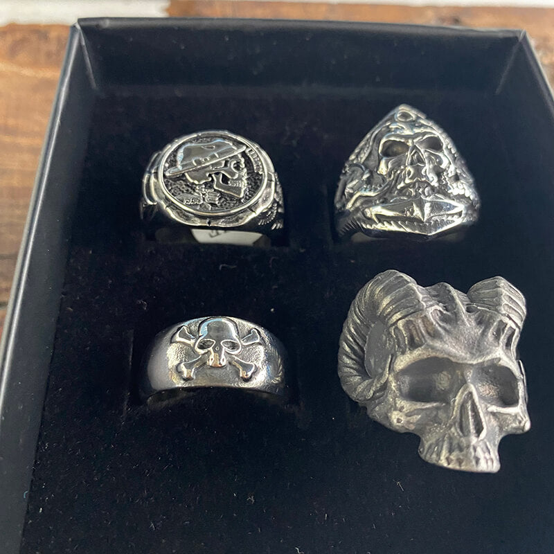 4 Pcs Stainless Steel Skull Rings Set | Gthic.com