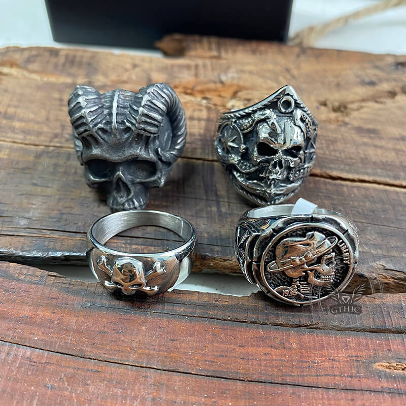 4 Pcs Stainless Steel Skull Rings Set | Gthic.com