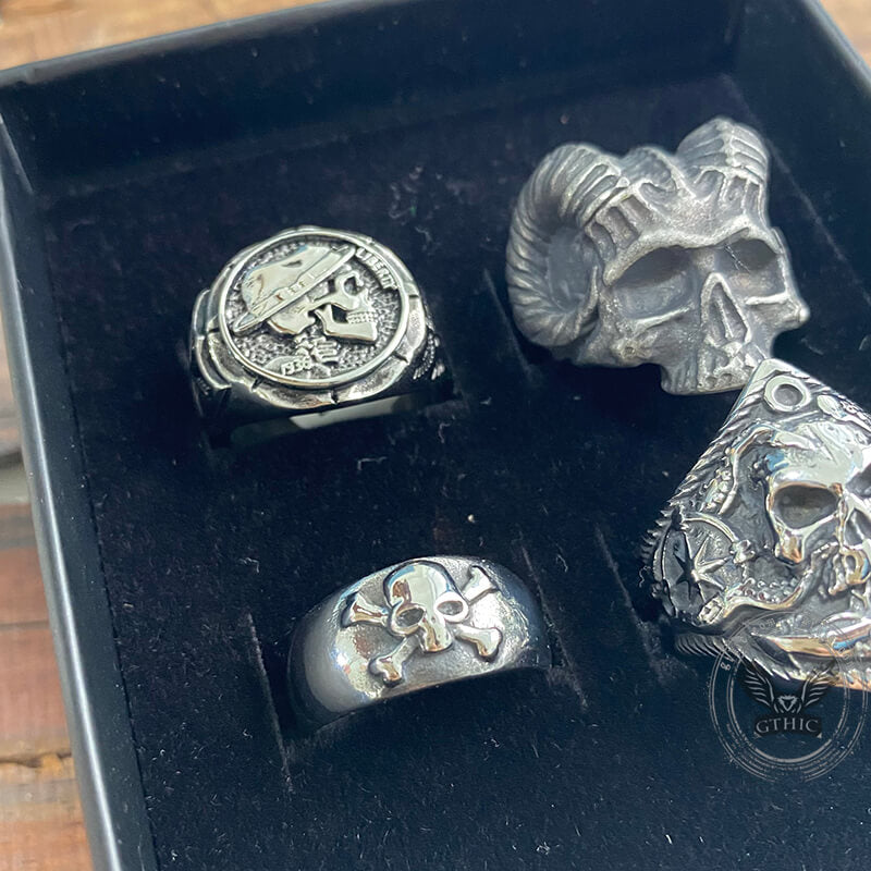4 Pcs Stainless Steel Skull Rings Set | Gthic.com