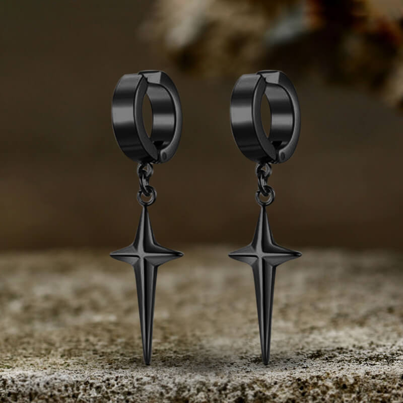 4 Pointed Star Stainless Steel Hoop Earrings | Gthic.com