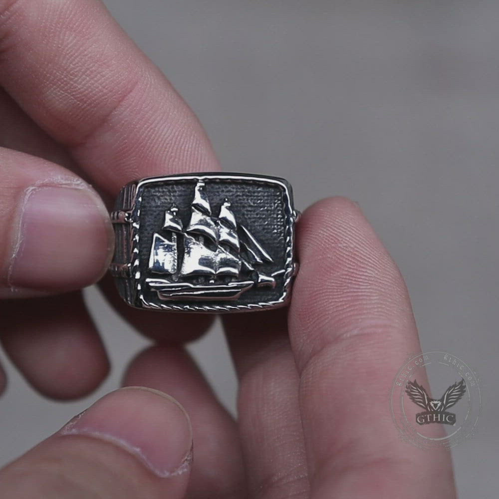 Barque Sailing Ship Stainless Steel Marine Ring