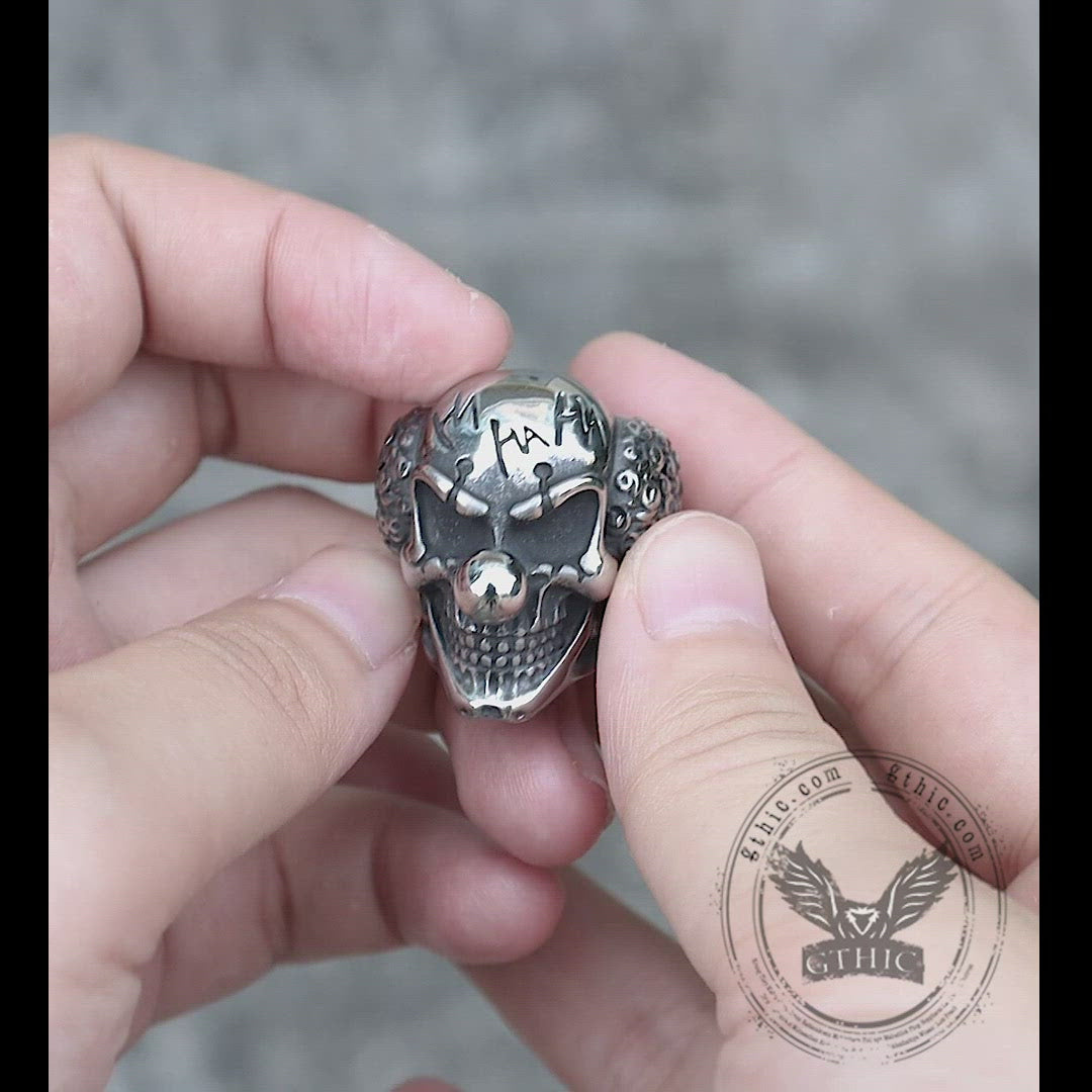 Vintage Joker Clown Edelstahl Totenkopf Ring