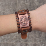 Runes Valknut Wristband Alloy Leather Viking Bracelet