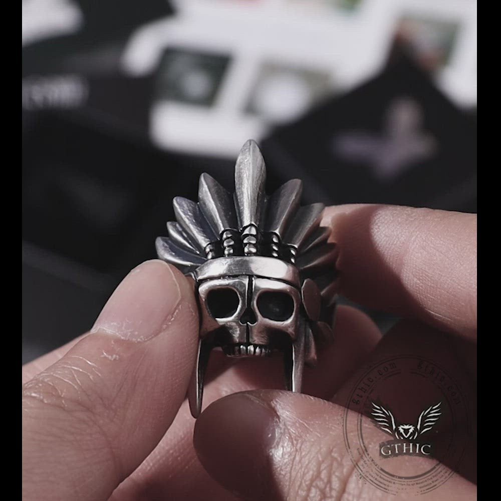 Bague tête de mort en argent sterling chef tribal