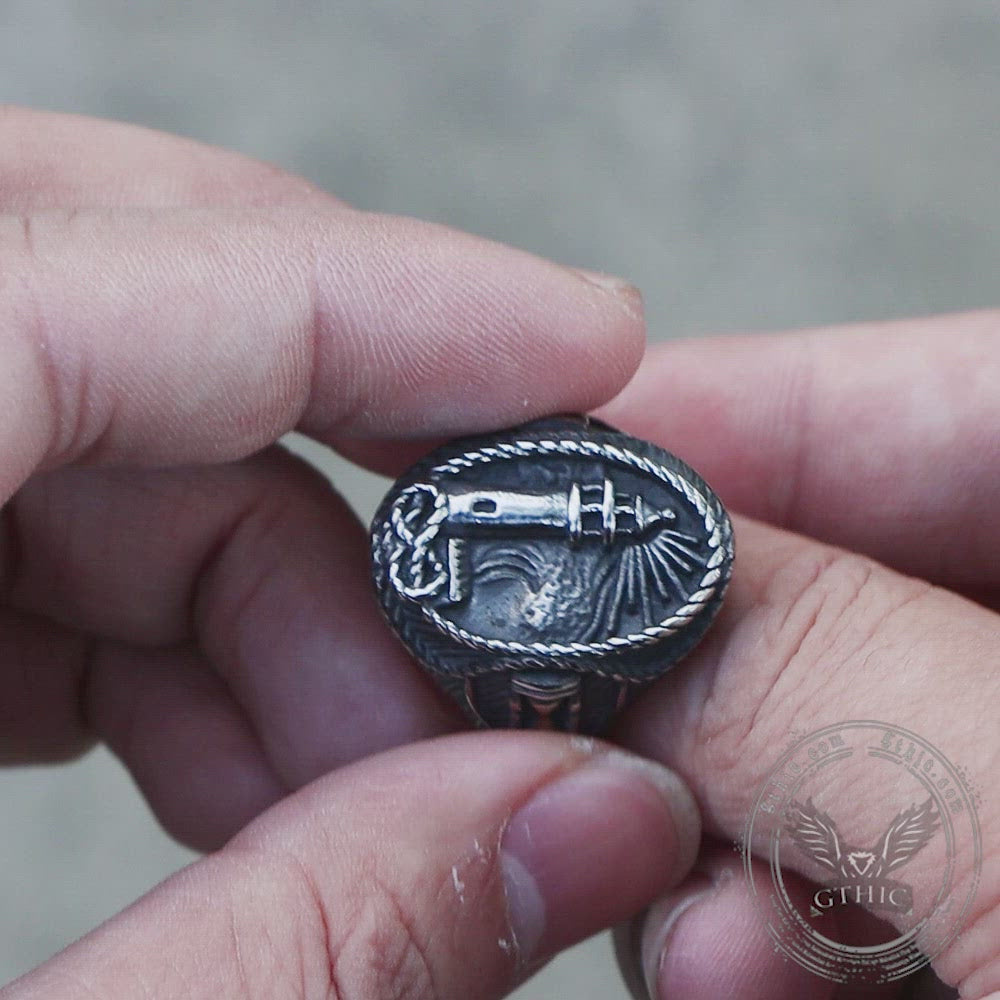 Lighthouse Hourglass Stainless Steel Marine Ring