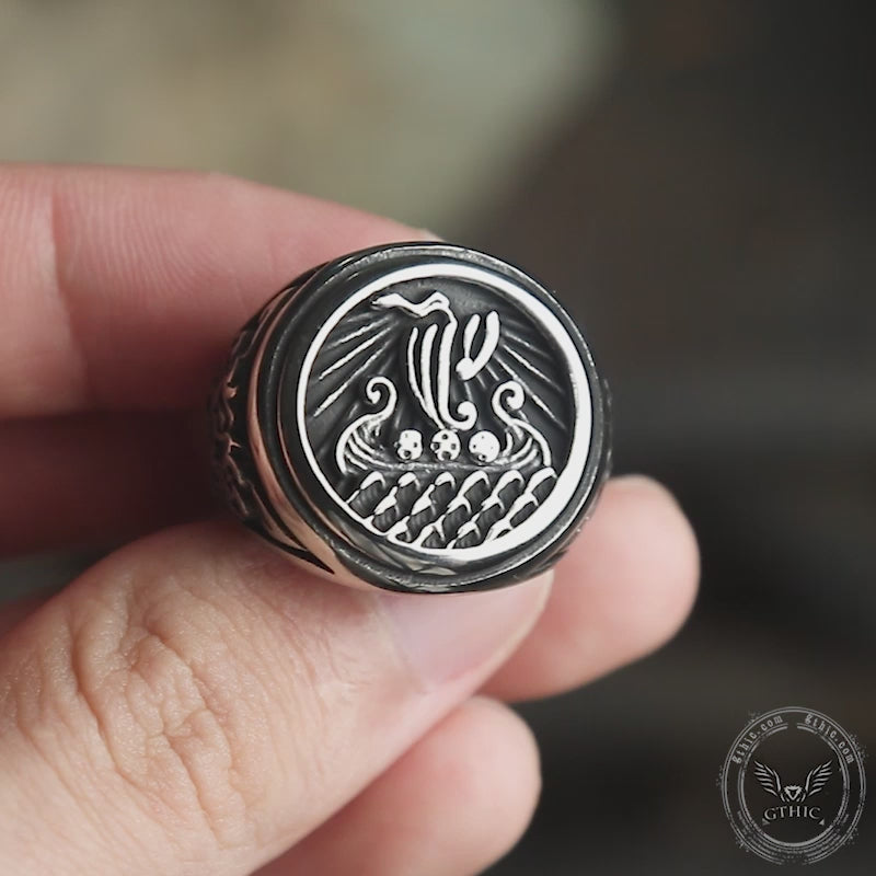 Dragon Ship Stainless Steel Viking Ring