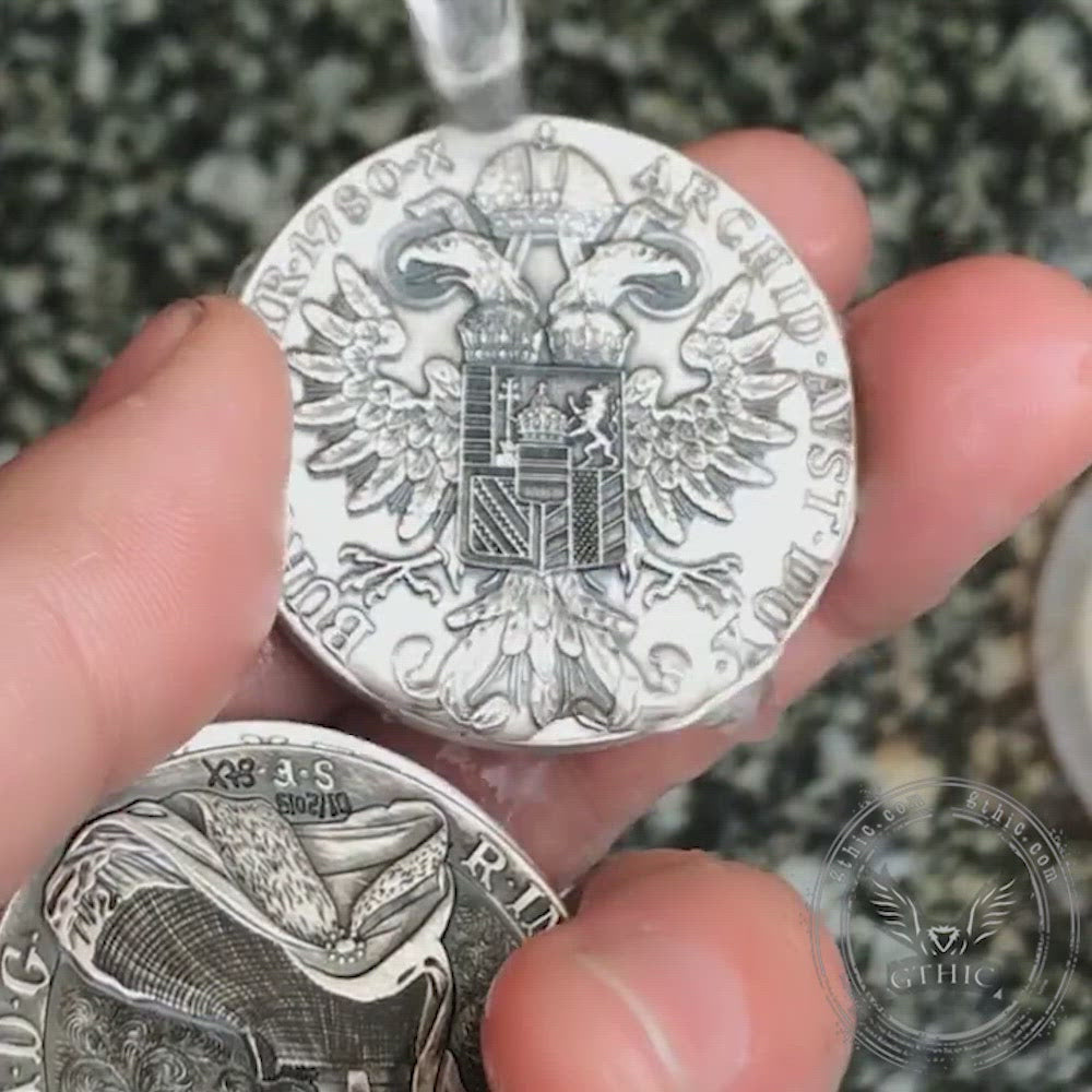 1780 Autrichien Maria-Trey Double Eagle Skull Hobo Pendentif Nickel