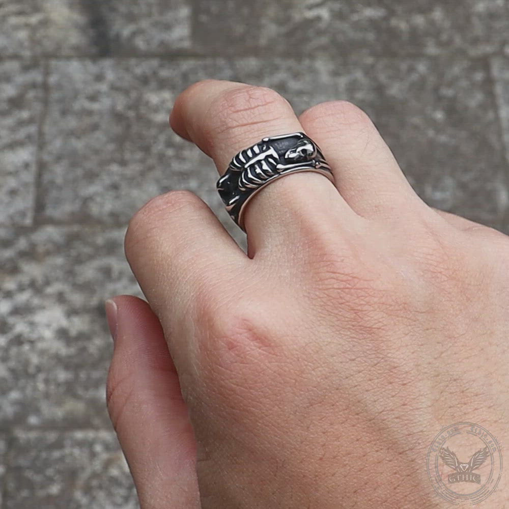 Volledige Skeleton Wrap RVS Skull Ring