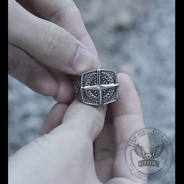 Pirate Compass Cross Stainless Steel Ring