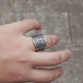 Tree of Life Raven Stainless Steel Viking Ring