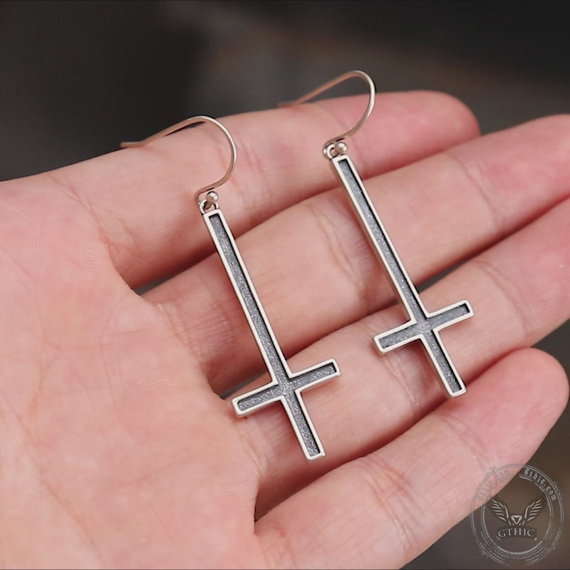 The Antichrist Hoop Earrings, 6 Different Size Upside-down Cross Charms  With Sterling Silver Hoop Earrings, Inverted Cross, Satanic Earrings