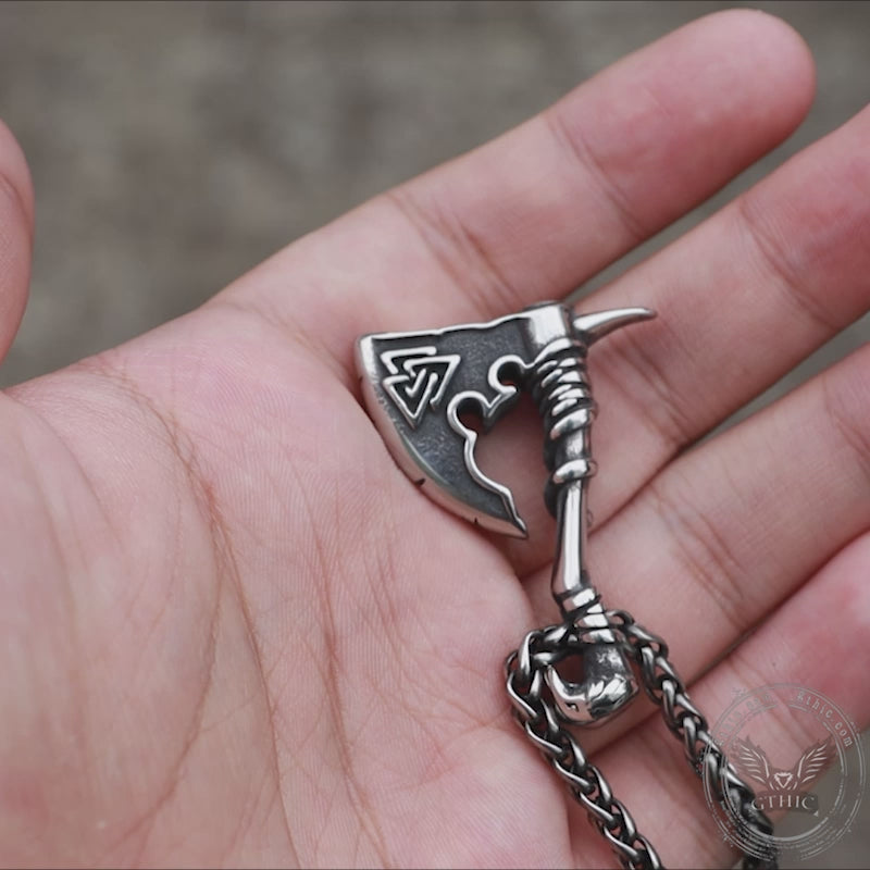 Valknut Symbol Axe Stainless Steel Viking Pendant