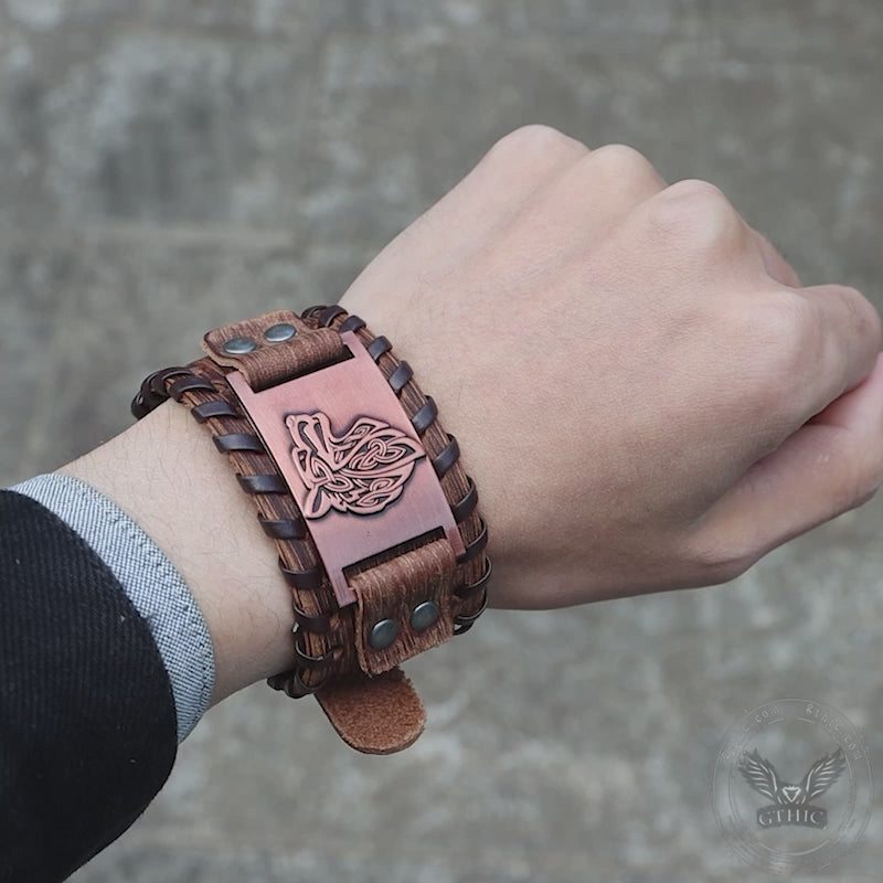Celtic Wolf Leather Alloy Viking Bracelet