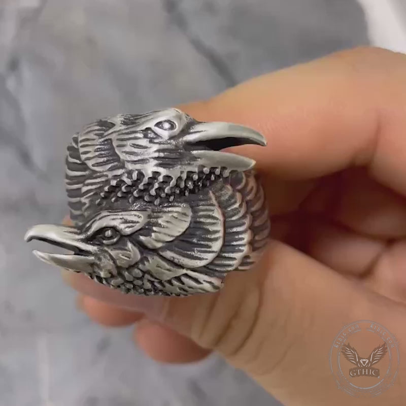 Odin Ravens Huginn and Munin Sterling Silver Viking Ring