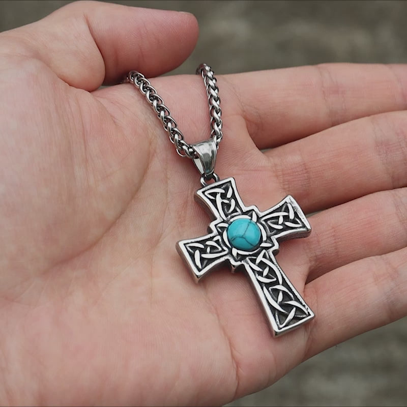 Silver Plated Vintage Turquoise Cross Necklace Pendant Religious Catholic  Amulet Jewelry Men and Women Lucky Trend Necklace - AliExpress