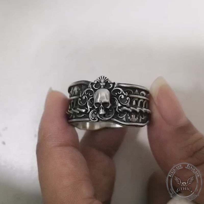 Bague en argent sterling tête de mort gothique