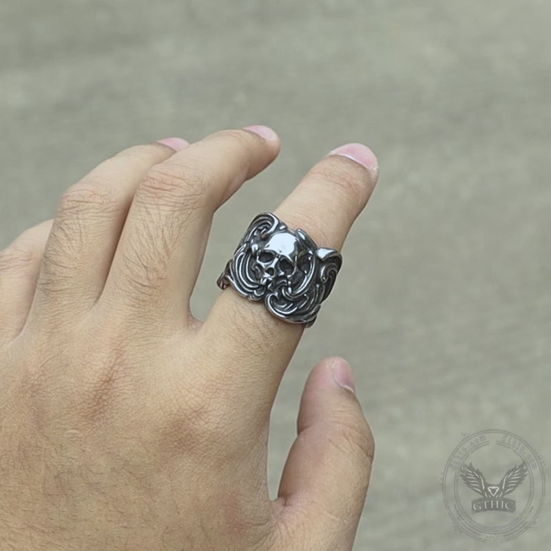 Bague tête de mort vintage en acier inoxydable Spindrift