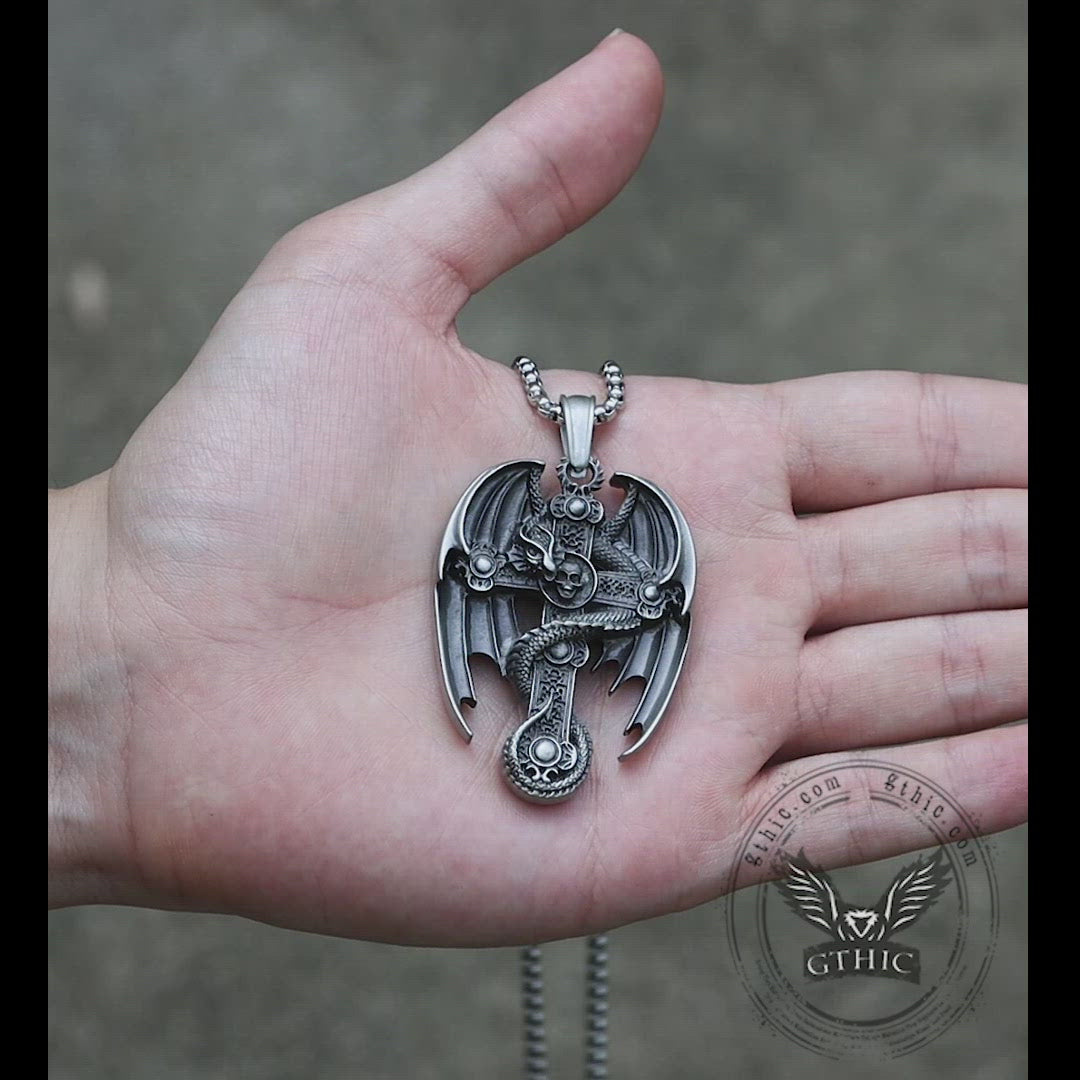 Dragon Pure Tin Celtic Cross Necklace