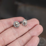Sunflower Skull Sterling Silver Stud Earrings
