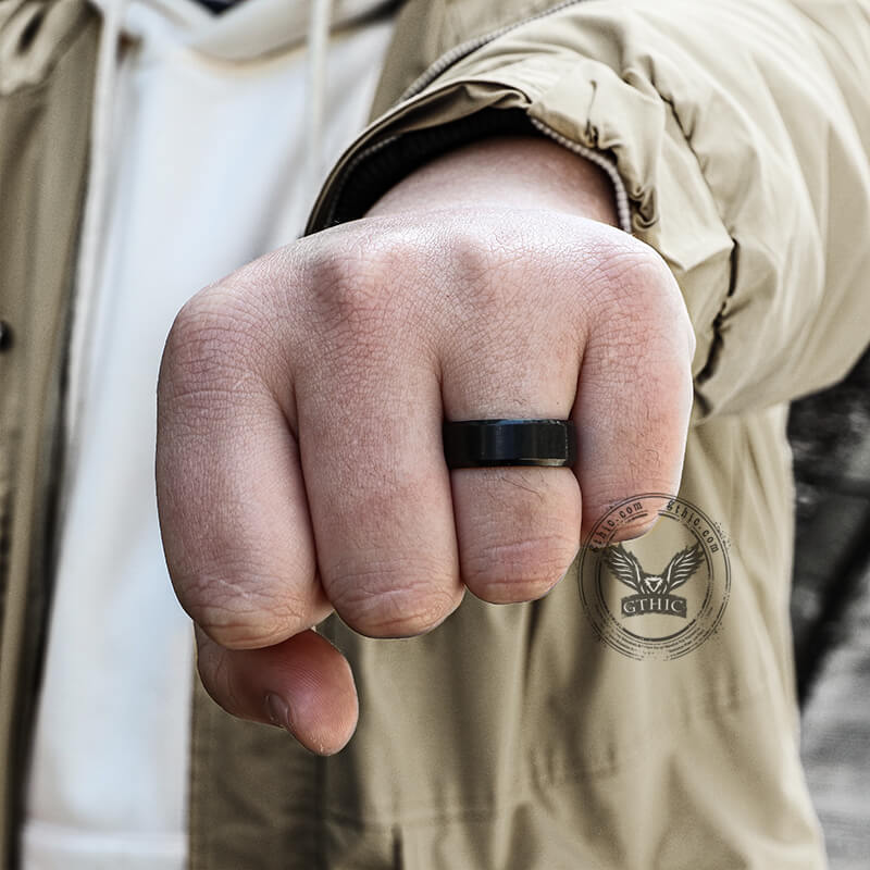 8mm Black Brushed Titanium Band Ring