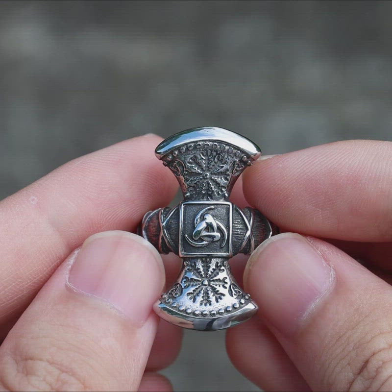 Triskele Helm of Awe Stainless Steel Viking Ring