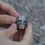 Totenkopf-Ring aus Edelstahl mit Mandala-Blume