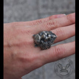 Saber-toothed Tiger Head Sterling Silver Ring
