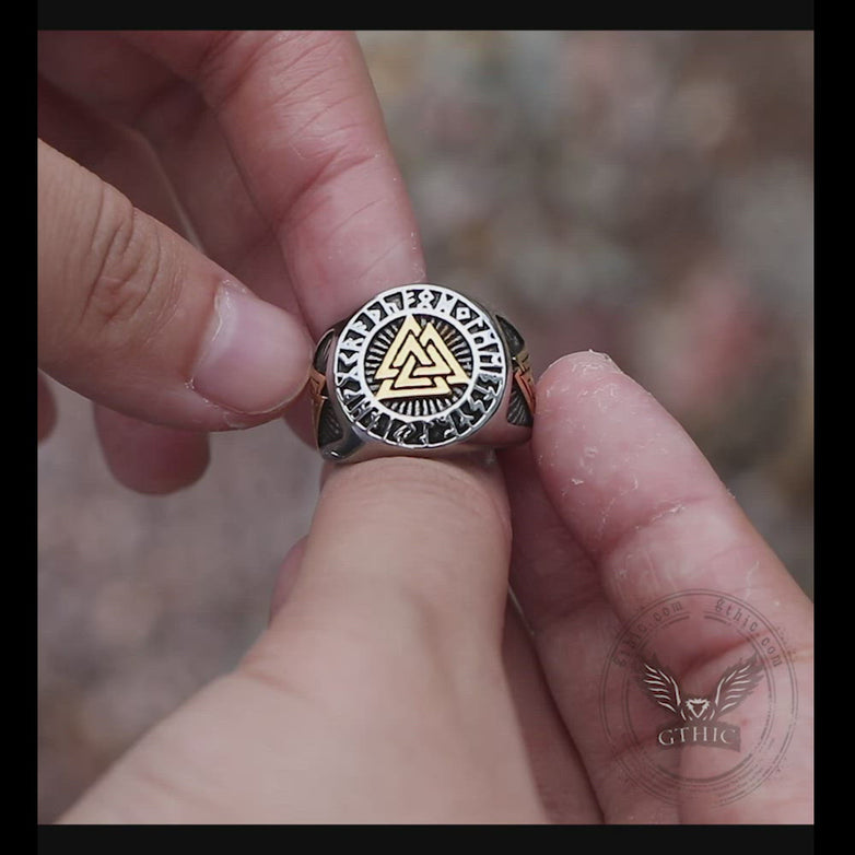 Runes Valknut Triangle Stainless Steel Viking Ring