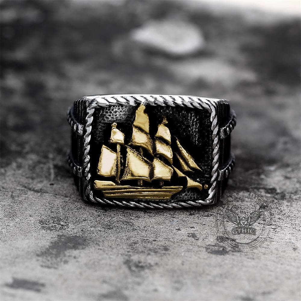 Barque Sailing Ship Stainless Steel Marine Ring | Gthic.com