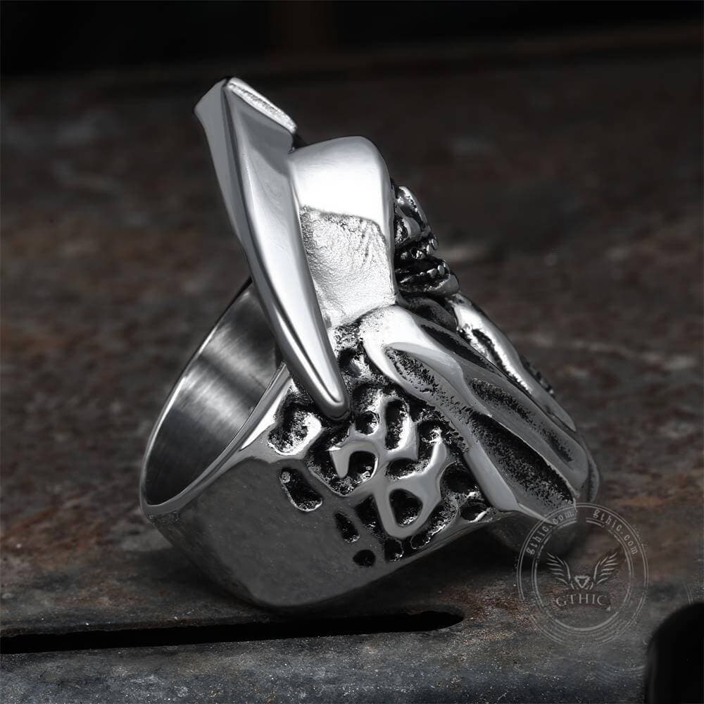 Death Sickle Stainless Steel Skull Ring | Gthic.com