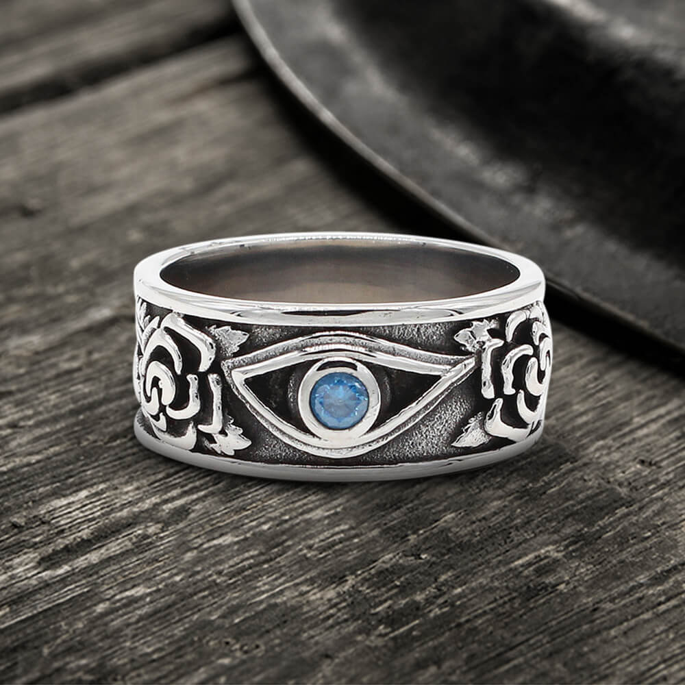 Eye And Rose Stainless Steel Goth Ring | Gthic.com