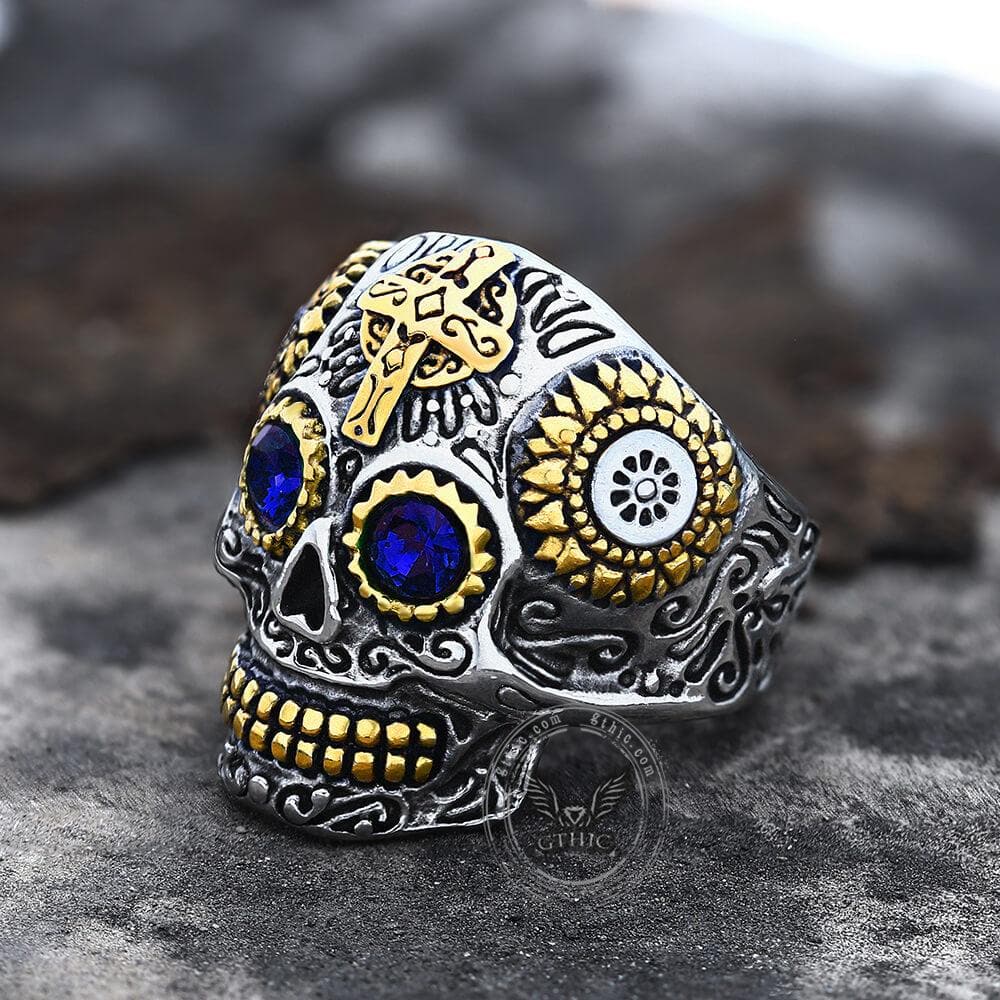 Kapala Stainless Steel Sugar Skull Ring | Gthic.com