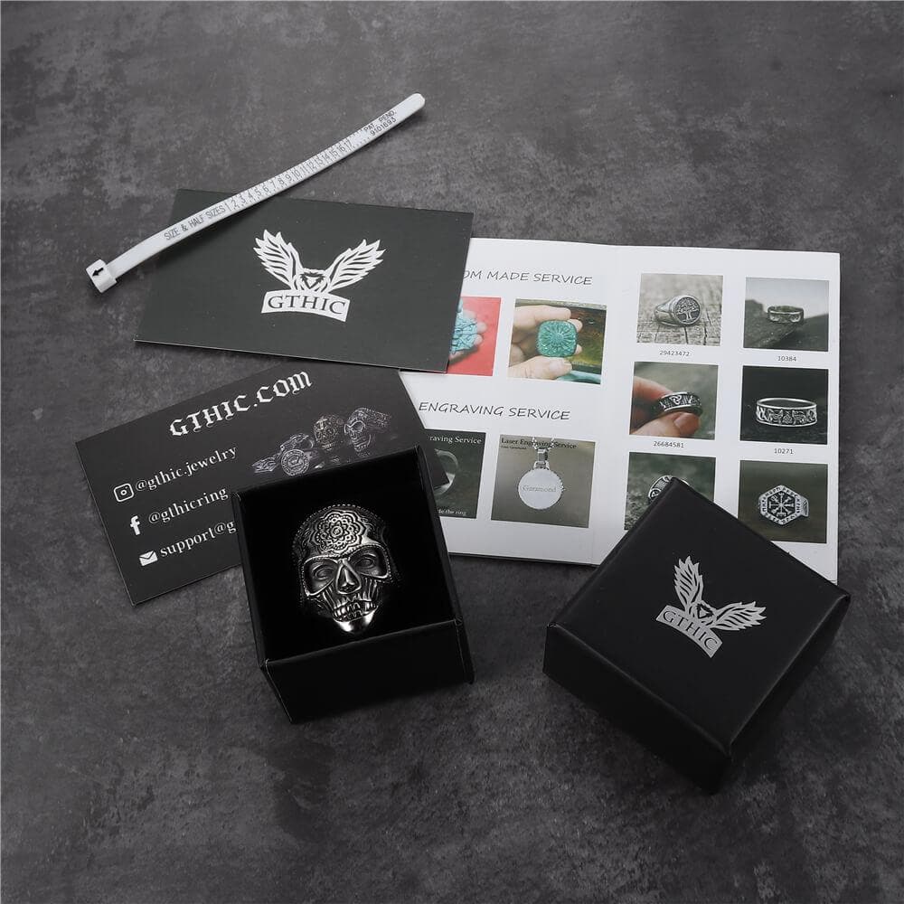 Mandala Flower Stainless Steel Skull Ring - GTHIC